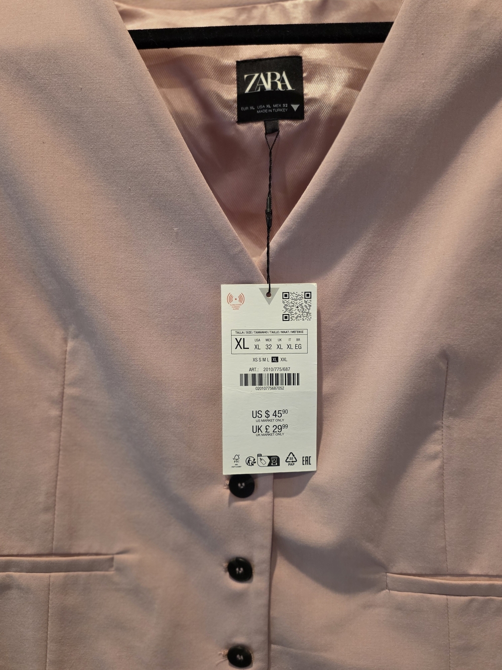 ZARA Light Pink Single-Breasted Tailored Blazer